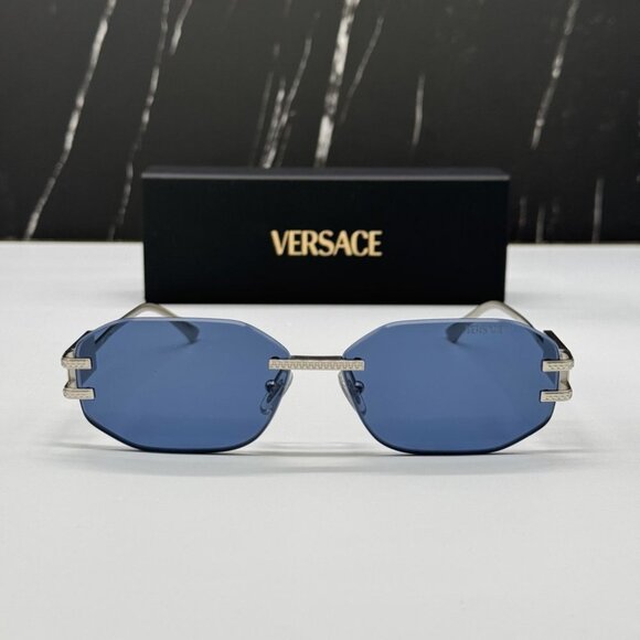 NEW VE2274 1000/80 VERSACE SILVER BLUE WOMEN VERSACE MOD 2274 100080 SUNGLASSES - Picture 1 of 12